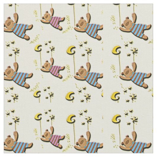 Muster für Teddybären, Mond und Sterne Stoff (Nahaufnahme)