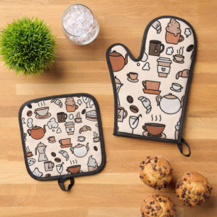 Muster für Tee und Kaffee-Shop Ofenhandschuh & Topflappen-Set