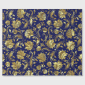 Muster für tiefe Lila und goldene Flora-Damaskus Geschenkpapier (Flach)