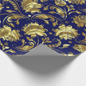 Muster für tiefe Lila und goldene Flora-Damaskus Geschenkpapier (Ecke)