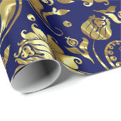 Muster für tiefe Lila und goldene Flora-Damaskus Geschenkpapier (Rolleneckpunkt)