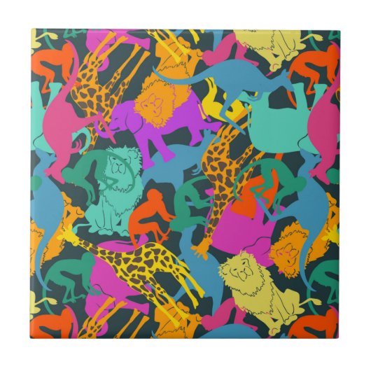 Muster für tierische Silhouetten Fliese (Vorderseite)