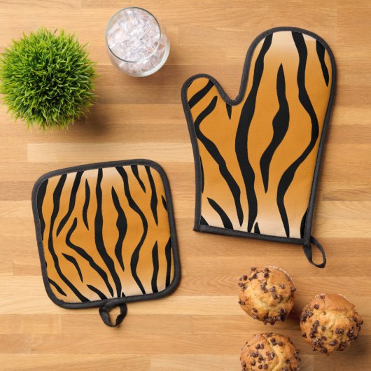 Muster für Tiger-Tierstreifen Ofenhandschuh & Topflappen-Set (Oben Unten)