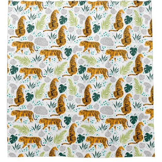 Muster für Tiger und tropische Blätter Duschvorhang (Vorderseite)