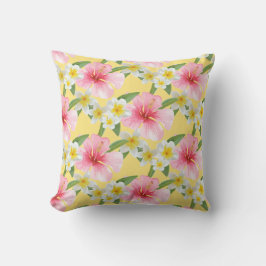 Muster für tropisch-gelb-rosa Hibiskus-Blume Kissen