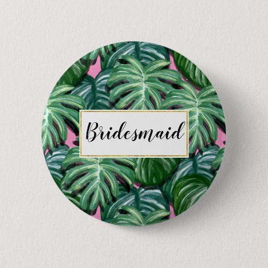 Muster für tropische Blätter - Bridemaid für grüne Button (Vorderseite)