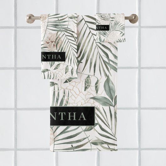 Muster für tropische Wasserfarben und Blätter und Badhandtuch Set