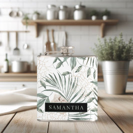 Muster für tropische Wasserfarben und Blätter und  Flachmann