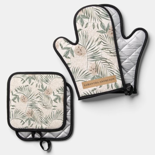 Muster für tropische Wasserfarben und Blätter und Ofenhandschuh & Topflappen-Set (Vorderseite/Rückseite)
