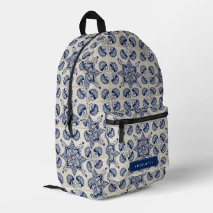 Muster für Vintage blaue geometrische Blume Bedruckter Rucksack