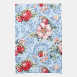 Muster für Vintage Erdbeeren und Blume Geschirrtuch