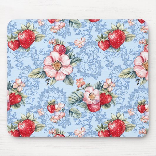 Muster für Vintage Erdbeeren und Blume Mousepad (Vorne)
