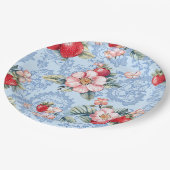 Muster für Vintage Erdbeeren und Blume Pappteller (Schrägansicht)