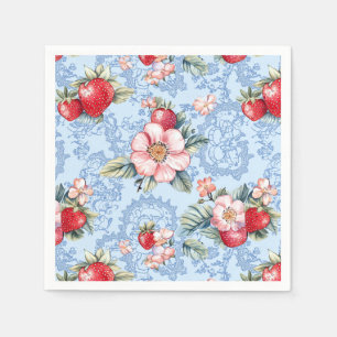 Muster für Vintage Erdbeeren und Blume Serviette