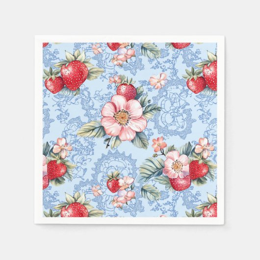 Muster für Vintage Erdbeeren und Blume Serviette (Vorderseite)