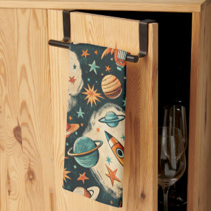 Muster für Vintage Raumfahrzeug-Raketenschiffe - K Geschirrtuch