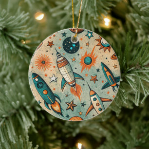 Muster für Vintage Raumfahrzeug-Raketenschiffe - K Keramik Ornament