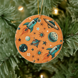 Muster für Vintage Raumfahrzeug-Raketenschiffe - K Keramik Ornament