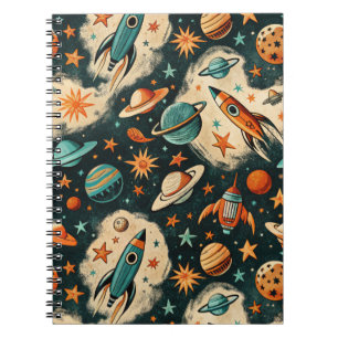 Muster für Vintage Raumfahrzeug-Raketenschiffe - K Notizblock