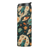 Muster für Vintage Raumfahrzeug-Raketenschiffe - K Thermosbecher (Nach links gedreht)