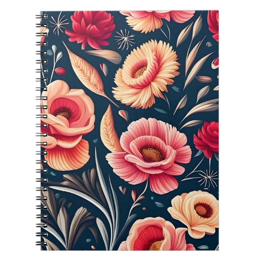 Muster für Vintage Rosa, Orange und Rote Blume Notizblock (Vorderseite)