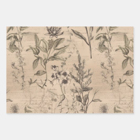 Muster für Vintage Wildblume Geschenkpapier Set (Vorderseite 3)