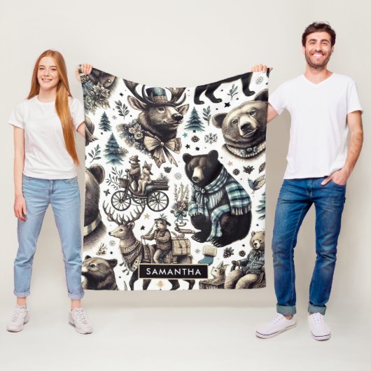 Muster für Vintage Wintertiere Fleecedecke (Beispiel)