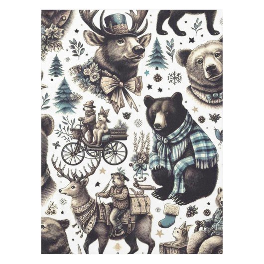 Muster für Vintage Wintertiere Tischdecke (Vorderseite)
