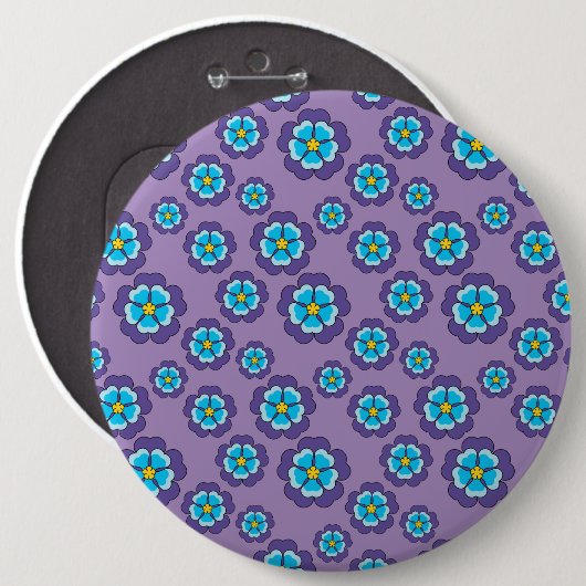 Muster für Violet Blue Flowers Button (Vorne & Hinten)
