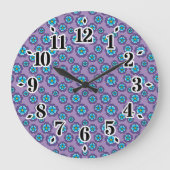 Muster für Violet Blue Flowers Große Wanduhr (Vorderseite)