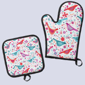 Muster für Vogel und Blume Ofenhandschuh & Topflappen-Set