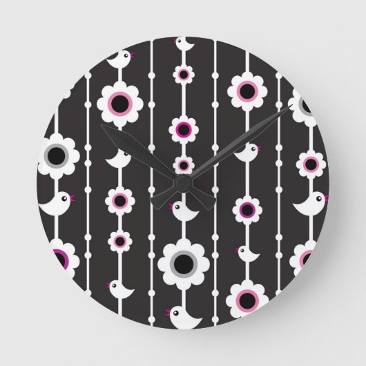 Muster für Vögel und Blume Runde Wanduhr (Vorderseite)