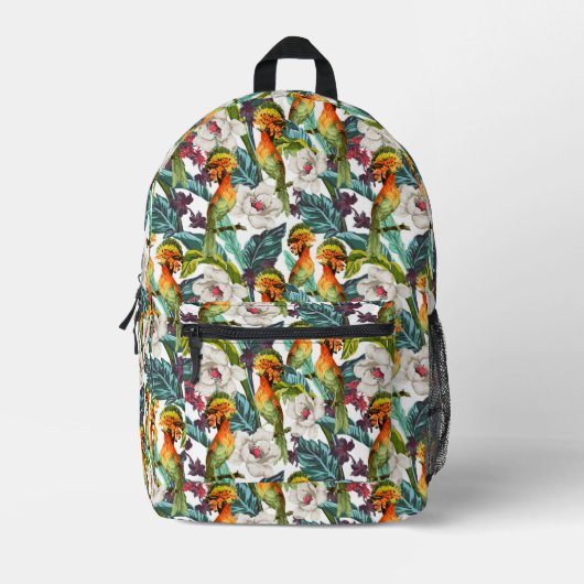 Muster für Vögel und exotische Blume | Monogramm 2 Bedruckter Rucksack (Vorderseite)
