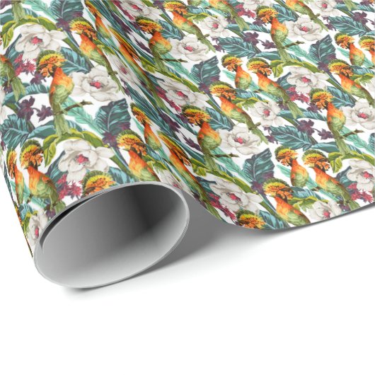 Muster für Vögel und exotische Blume | Monogramm 2 Geschenkpapier (Rolleneckpunkt)