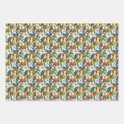 Muster für Vögel und exotische Blume | Monogramm 2 Geschenkpapier Set (Vorderseite 3)