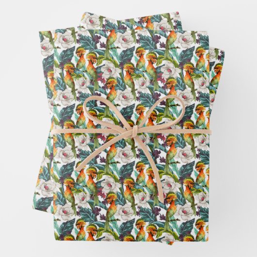 Muster für Vögel und exotische Blume | Monogramm 2 Geschenkpapier Set (Beispiel)