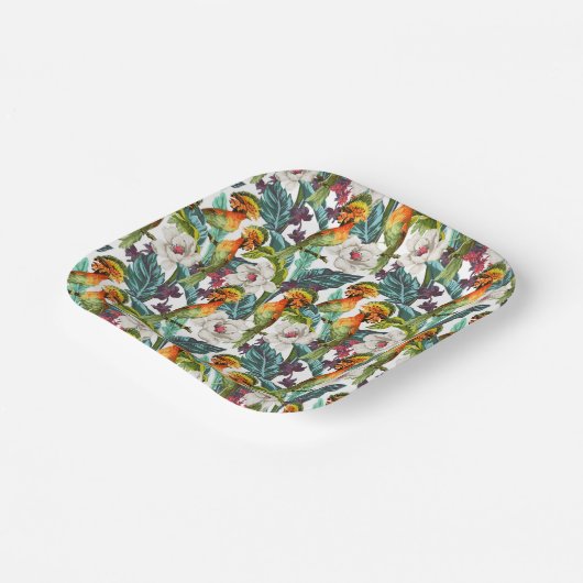 Muster für Vögel und exotische Blume | Monogramm 2 Pappteller (Gewinkelt)