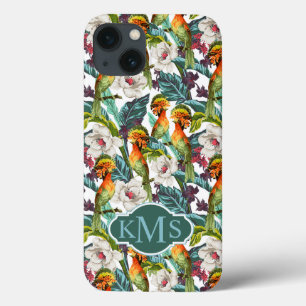Muster für Vögel und exotische Blume   Monogramm iPhone 13 Hülle