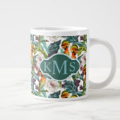 Muster für Vögel und exotische Blume| Monogramm Jumbo-Tasse (Rechts)