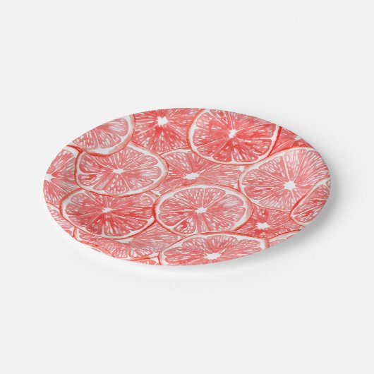 Muster für Wasserfarben-Grapefruits Pappteller (Schrägansicht)