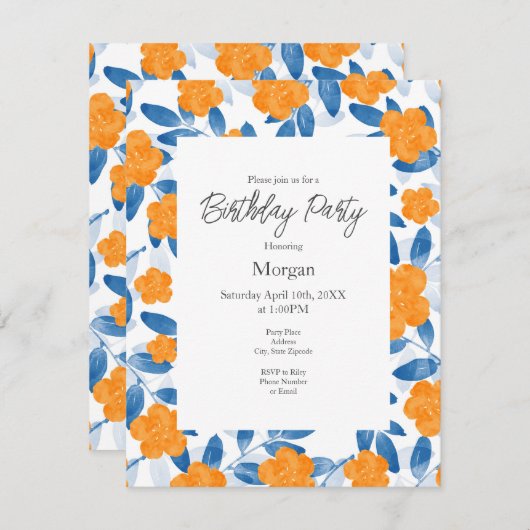 Muster für Wasserfarben und Blätter Einladung (Vorne/Hinten)