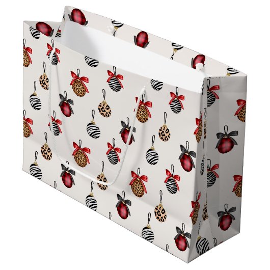 Muster für Weihnachtsschmuck bei Tieren Große Geschenktüte (Vorderseite Schrägansicht)