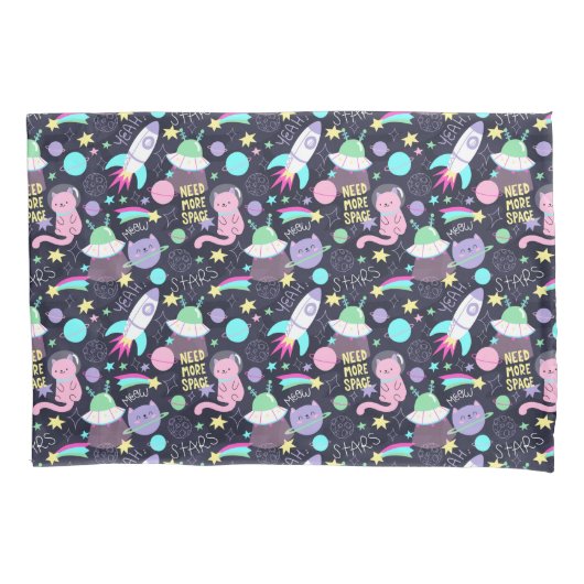 Muster für Weltraumkatzen Kissenbezug (Vorderseite-Links)