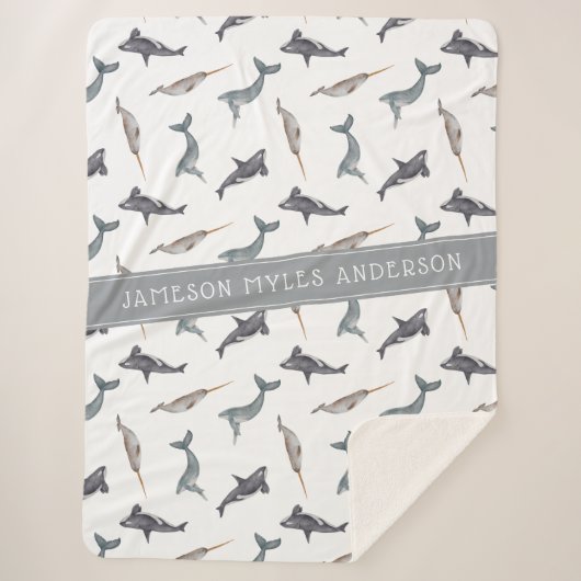 Muster für Whale der Wasserfarbe | Monogramm Sherpadecke (Vorderseite)