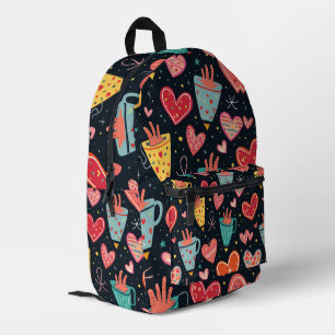 Muster für Whimsical Hearts und Coffee Cups Bedruckter Rucksack