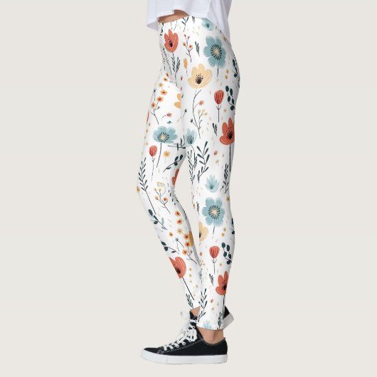 Muster für Wildblumen im Frühjahr, Rost, Tan, Blau Leggings (Links)