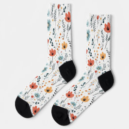 Muster für Wildblumen im Frühjahr, Rost, Tan, Blau Socken