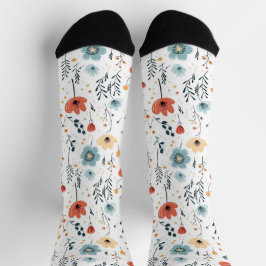 Muster für Wildblumen im Frühjahr, Rost, Tan, Blau Socken