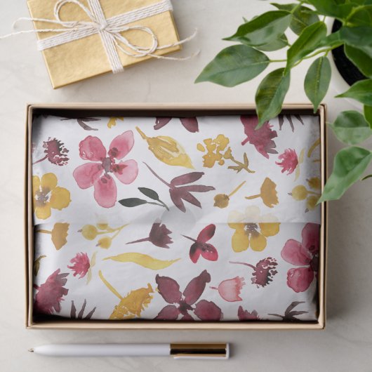 Muster für Wildblumen in Burgund Gelb Seidenpapier (Geschenk)