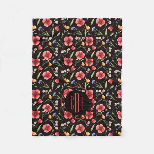 Muster für Wildblumen mit Monogramm-Aquarellfarbe Fleecedecke (Vorderseite)